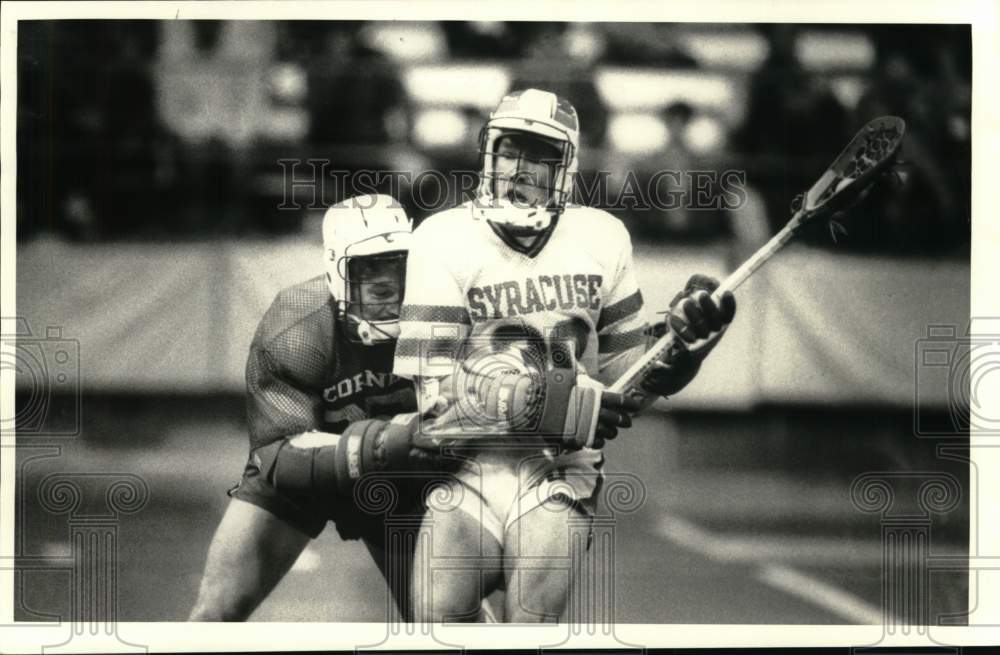 1985 Press Photo Brad Kotz & Paul Kuehner in Lacrosse Game, Syracuse University- Historic Images