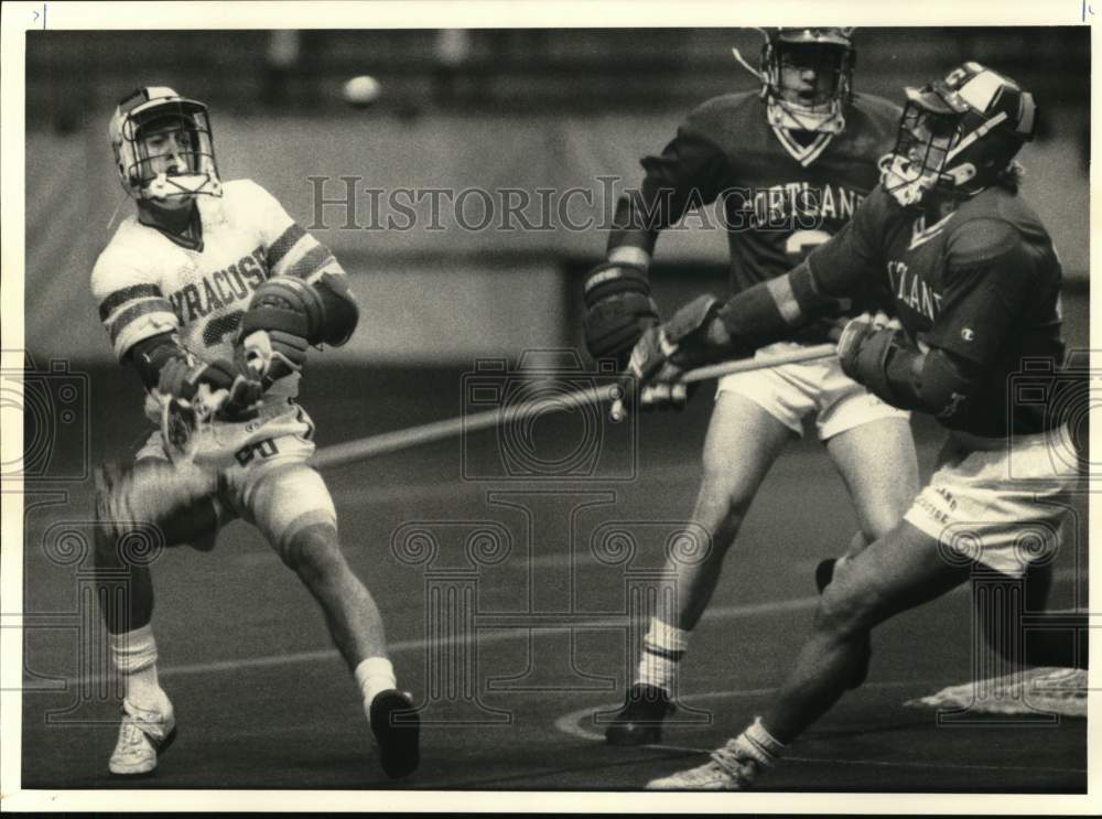 1987 Press Photo New York-Syracuse University and Cortland lacrosse players- Historic Images