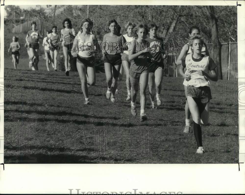 1985 Press Photo Women cross country runners race together at Onondaga Meet- Historic Images