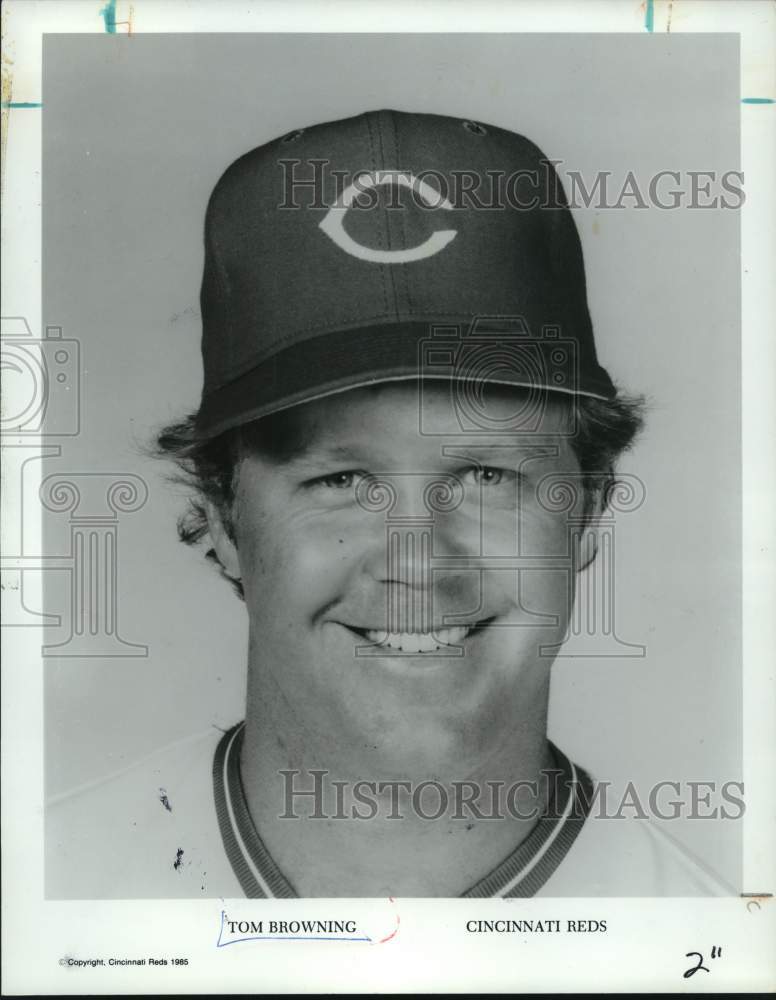 1985 Press Photo Close-up of Cincinnati Reds baseball player Tom Browning- Historic Images