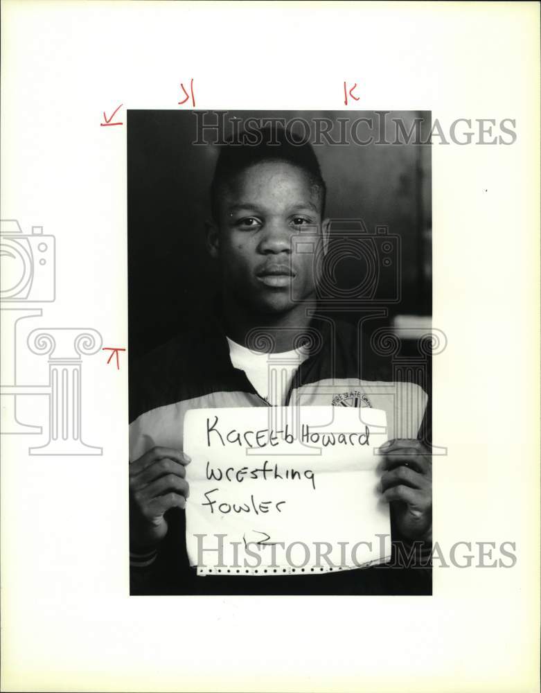 1990 Press Photo Kareeb Howard, Fowler High School Wrestler- Historic Images