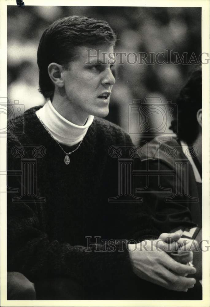 Press Photo Syracuse University Basketball Player Mike Hopkins on Bench at Game- Historic Images