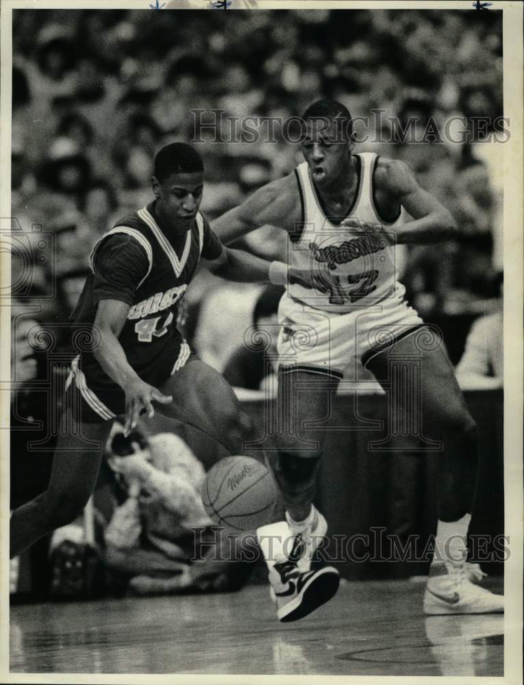 1986 Press Photo Syracuse Basketball Player Rafael Addison at Georgetown Game- Historic Images