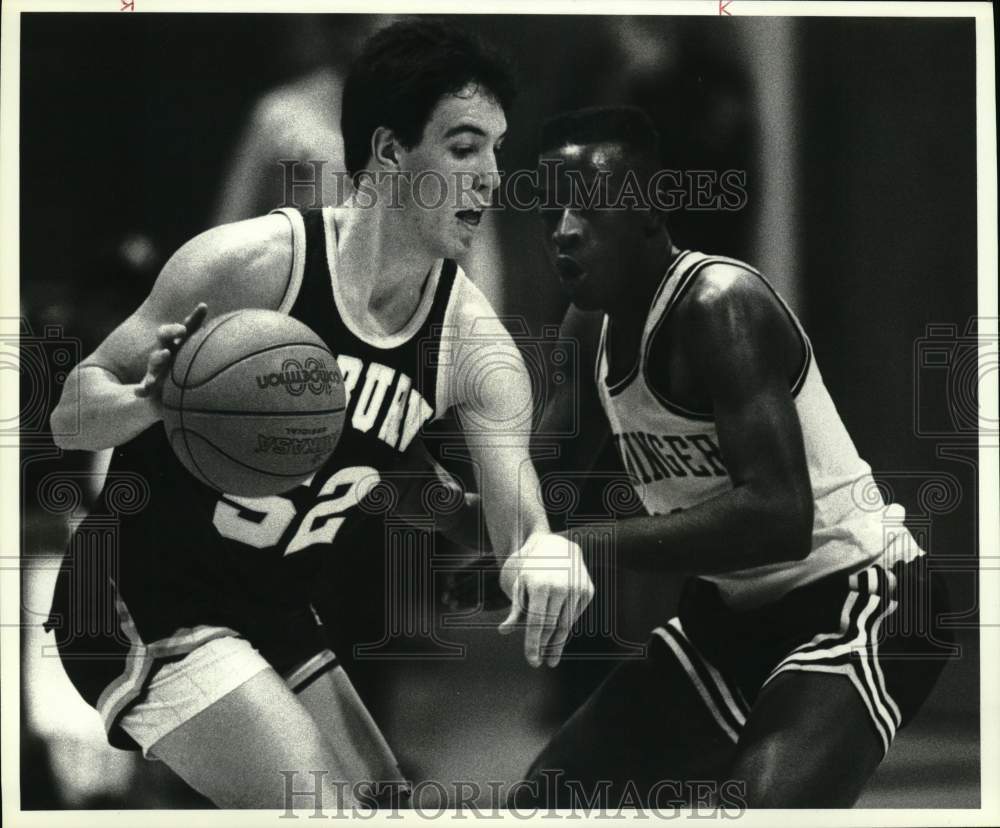 1989 Press Photo Basketball-Jeff Dolan and Elvis Jones in Auburn vs. Henninger- Historic Images