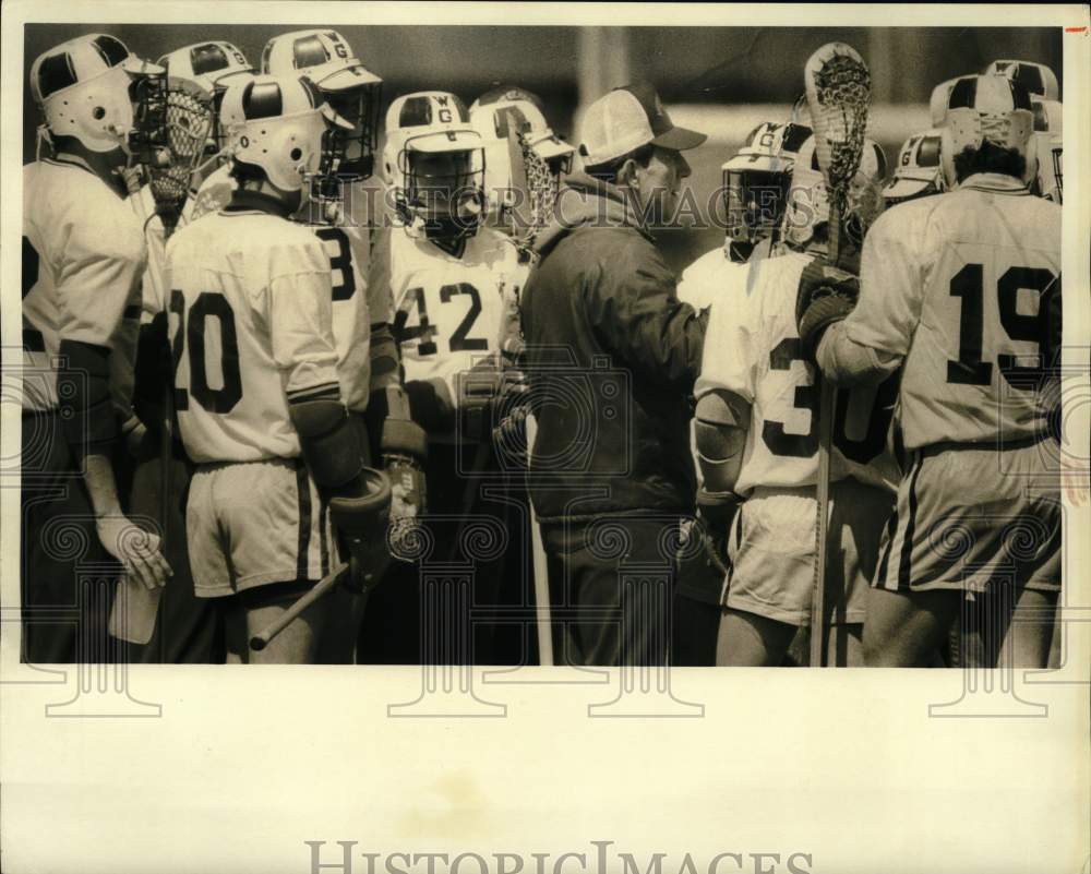 1984 Press Photo West Genesee lacrosse caoch Mike Messere and players- Historic Images