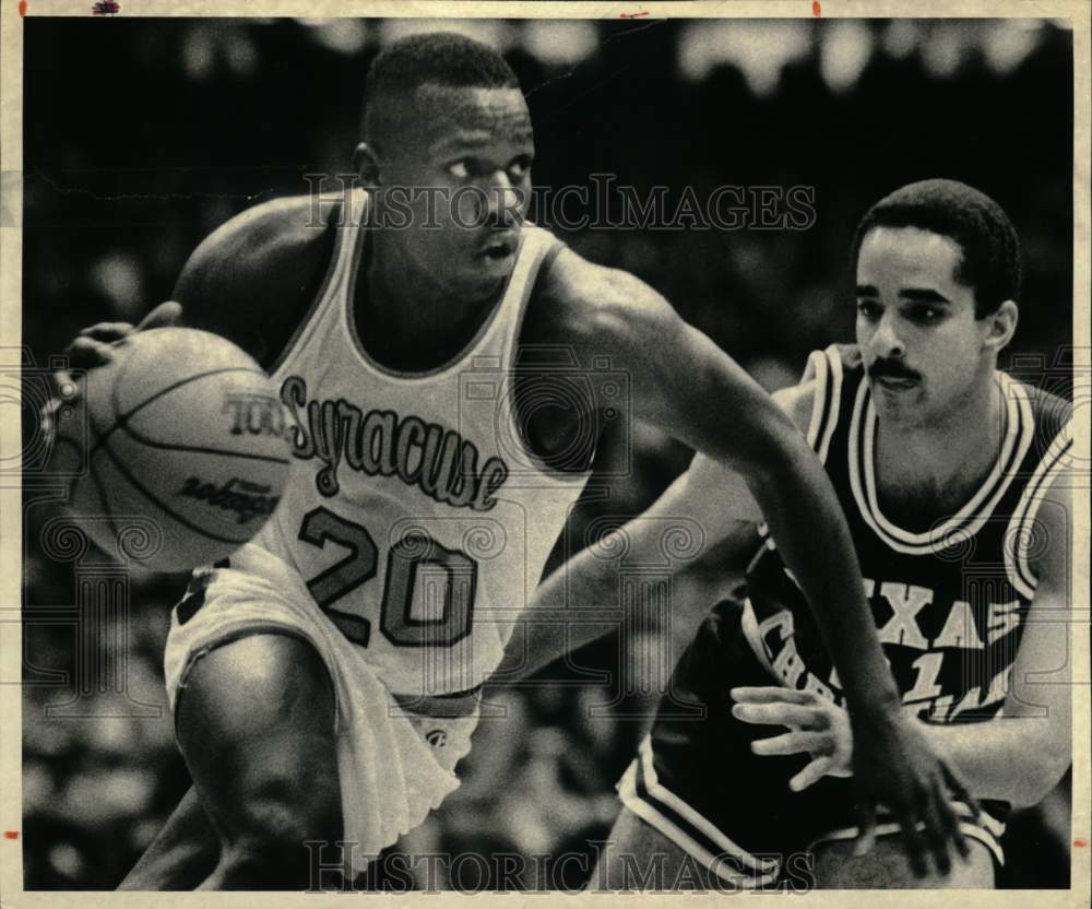 1987 Press Photo Basketball Players Sherman Douglas and Randy Parker at Game- Historic Images