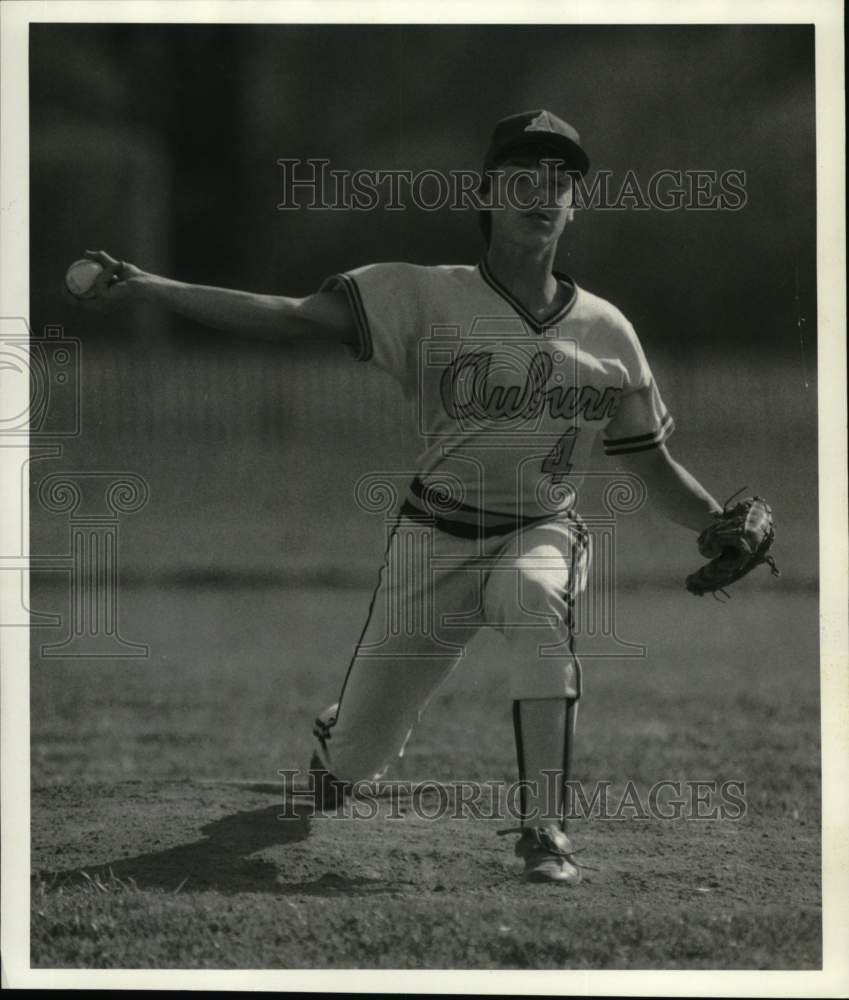 1986 Press Photo Joe Szakalski, Auburn Baseball Pitcher at North Syracuse Game- Historic Images