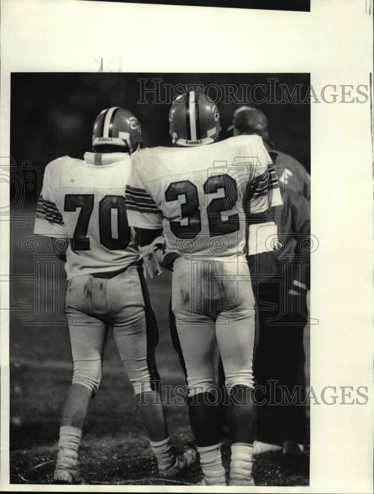 1987 Press Photo Baldwinsville Football Players Len Hamilton and Greg Morgan- Historic Images