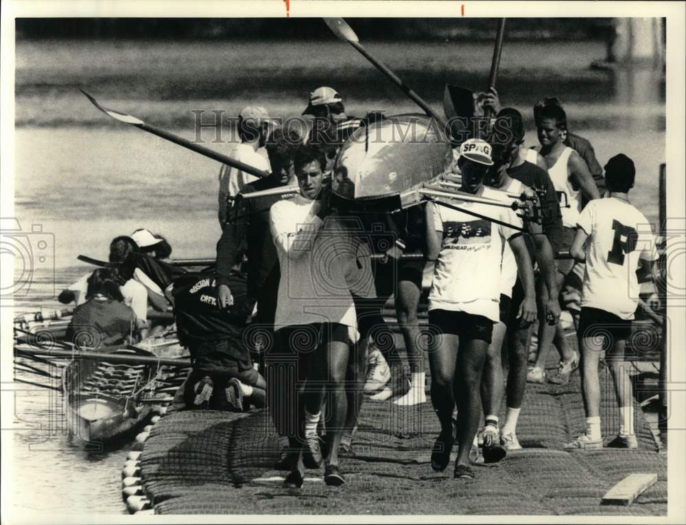 1988 Press Photo Crews during IRA Regatta on Dock- Historic Images