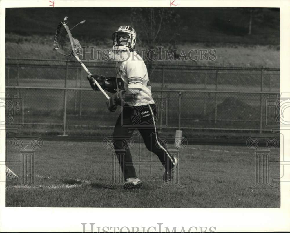 1988 Press Photo Shawn Trell, Goalie for Hobart Lacrosse Team- Historic Images