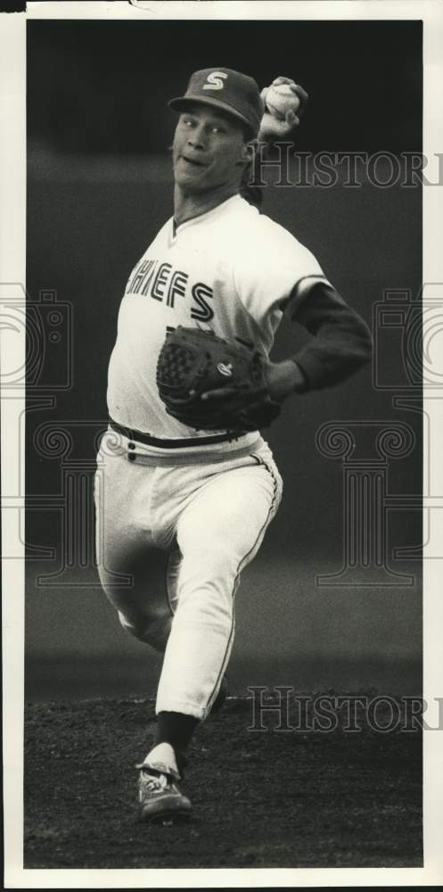 1987 Press Photo Todd Stottlemyre, Syracuse Chiefs Baseball Team Pitcher- Historic Images