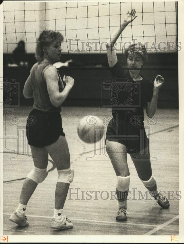 1987 Press Photo Volleyball Players Mary Stanton and Carol Biesemeyer at Game- Historic Images