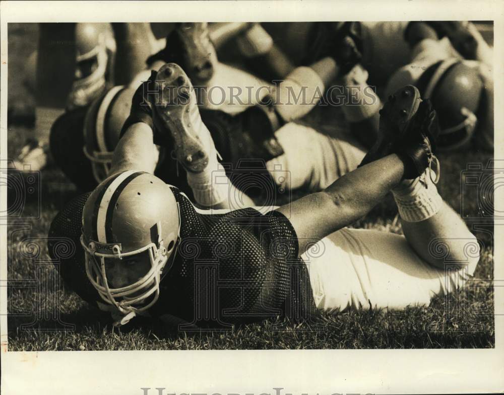 Press Photo Syracuse University Football Players Stretching on Field- Historic Images