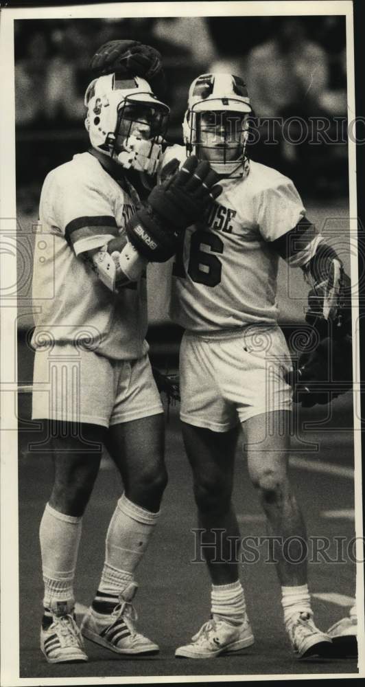 1984 Press Photo Syracuse University Lacrosse Players Tom Korrie &amp; Todd Curry- Historic Images