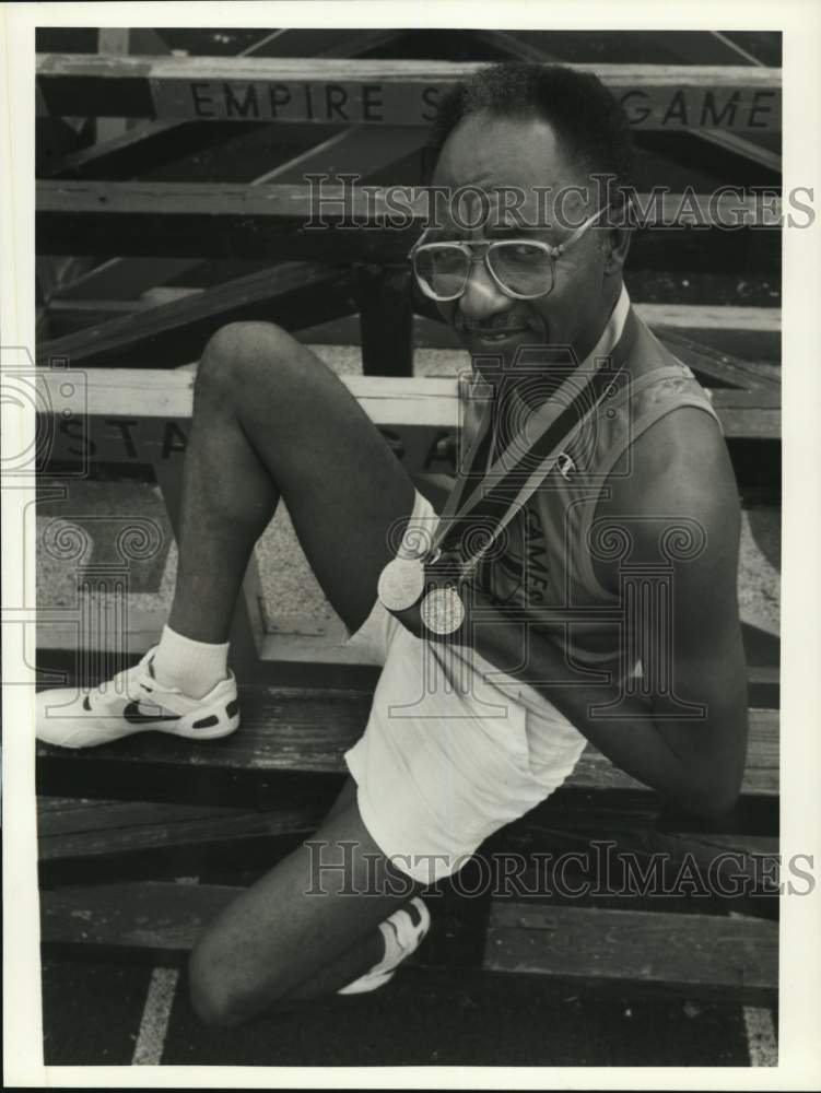 1989 Press Photo Andrew Branch with Empire State Games Medals- Historic Images