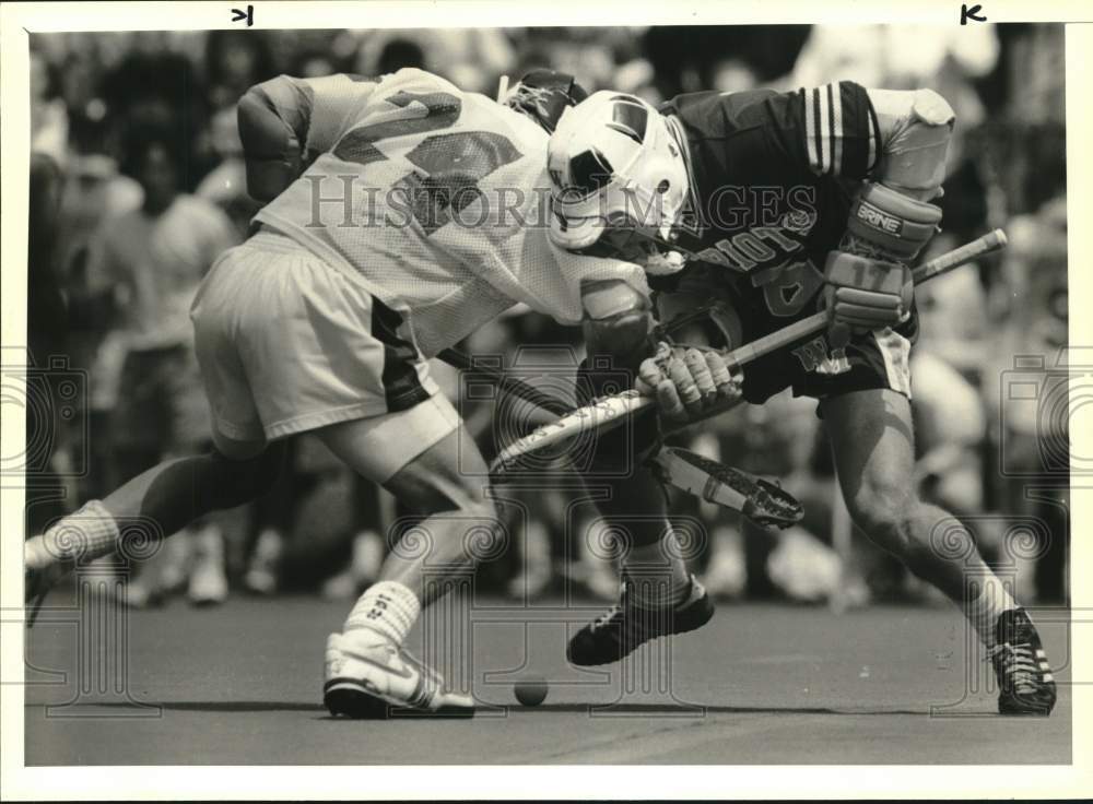 1989 Press Photo Dean Curtis, Chris Corallo - Lacrosse Championship, Coyne Field- Historic Images