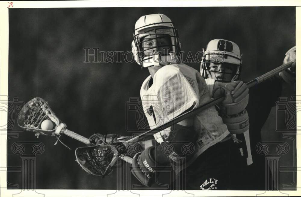 1989 Press Photo Mike Porter, Tully Lacrosse Player in Game versus Corning East- Historic Images