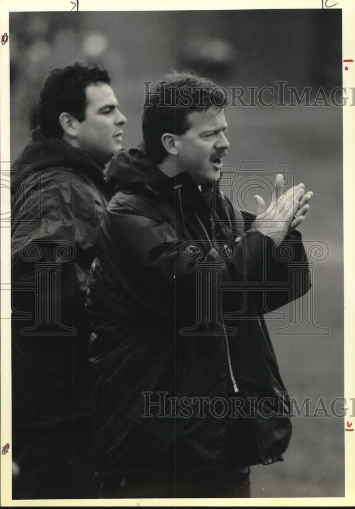 1990 Press Photo Hobart College Lacrosse B.J. O&#39;Hara Yells to Team at Game- Historic Images