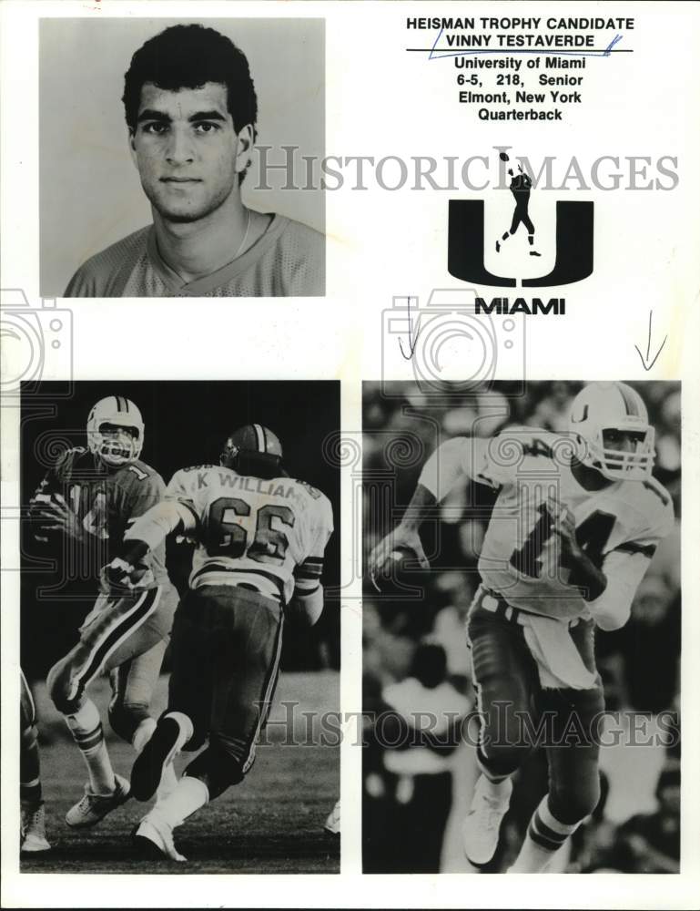 1986 Press Photo Vinny Testaverde, University of Miami Football Player- Historic Images