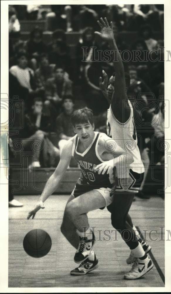 1987 Press Photo Kevin Kelly, Bishop Ludden Basketball Player at Corcoran Game- Historic Images