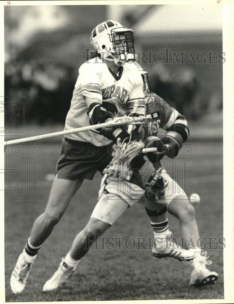 1989 Press Photo Syracuse University and Hobart Lacrosse Players at Game- Historic Images