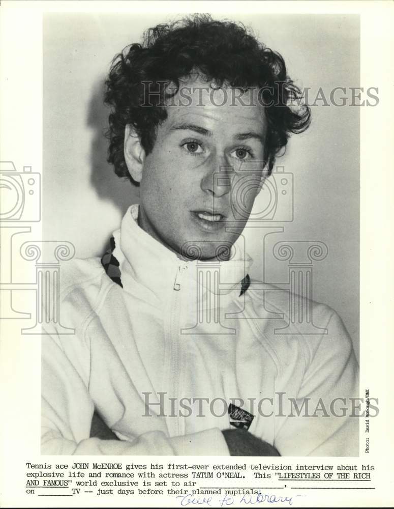 Press Photo Tennis Player John McEnroe on "Lifestyles Of The Rich And Famous"- Historic Images
