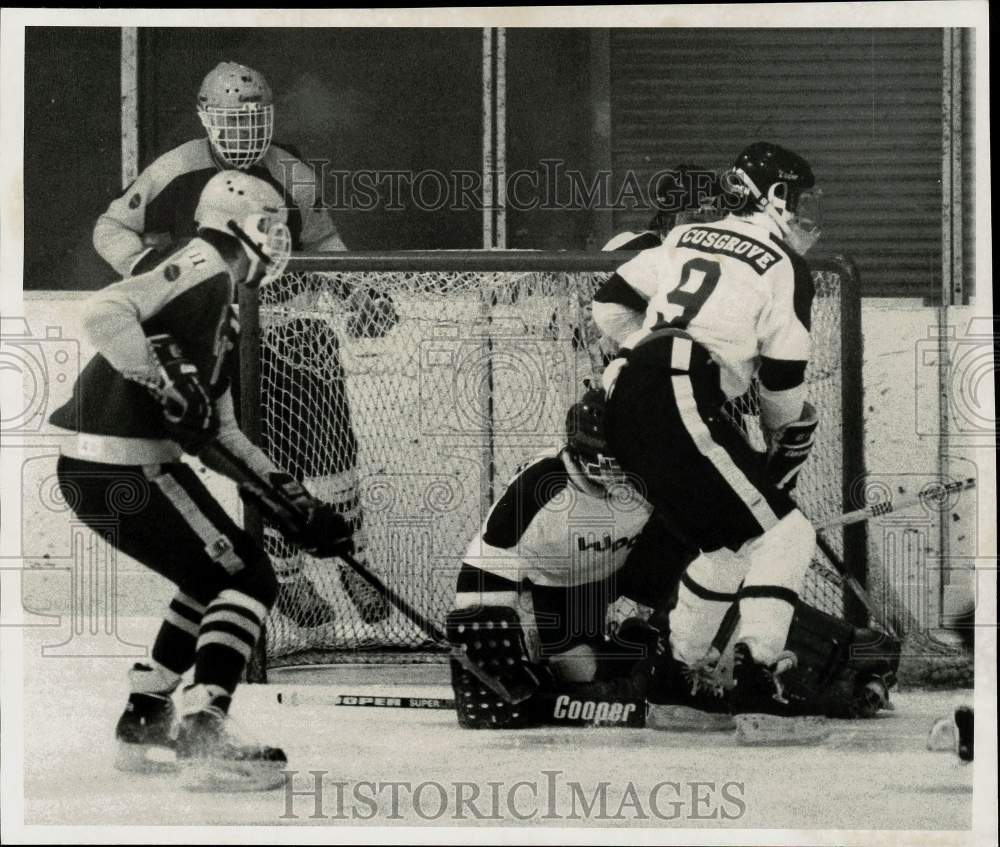 1988 Press Photo Bishop Ludden vs. CBA hockey game action. - sys16355- Historic Images