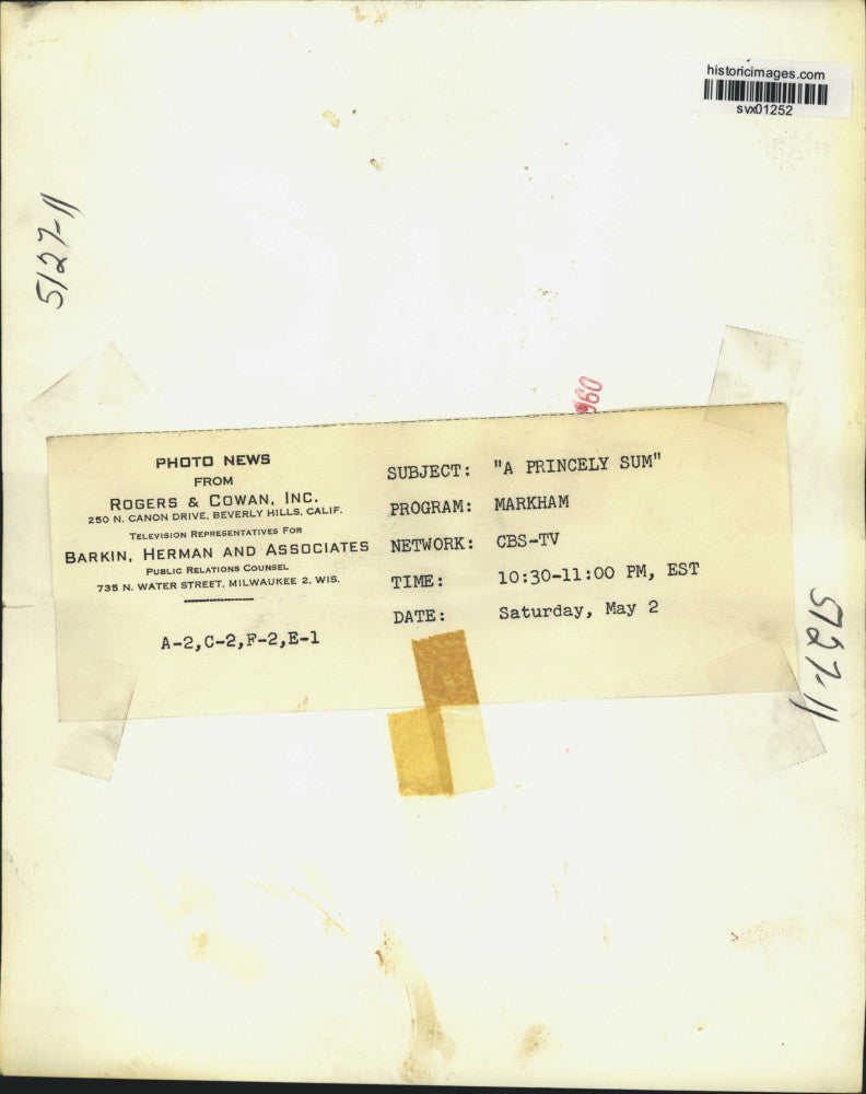 1960 Press Photo Ray Milland in "A Princely Sum" on Markham - syx01252