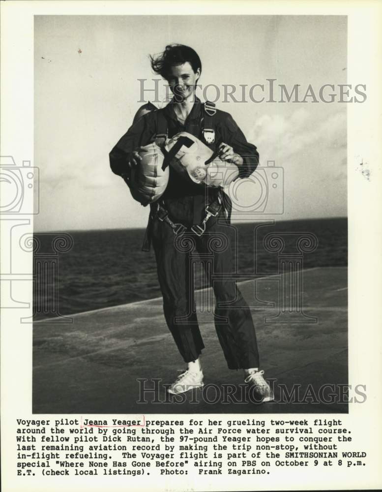 1985 Press Photo Voyager pilot Jeana Yeager featured in &quot;Smithsonian World&quot;- Historic Images