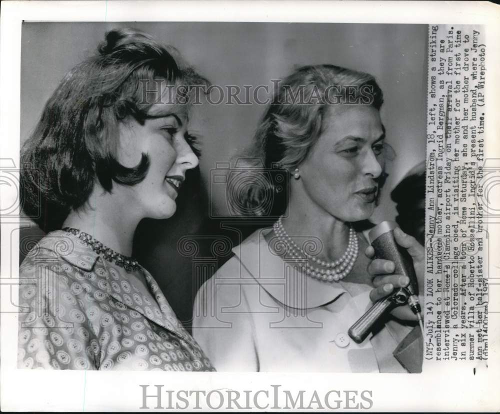 1957 Press Photo Jenny Ann Lindstrom and her mother actress Ingrid Bergman- Historic Images