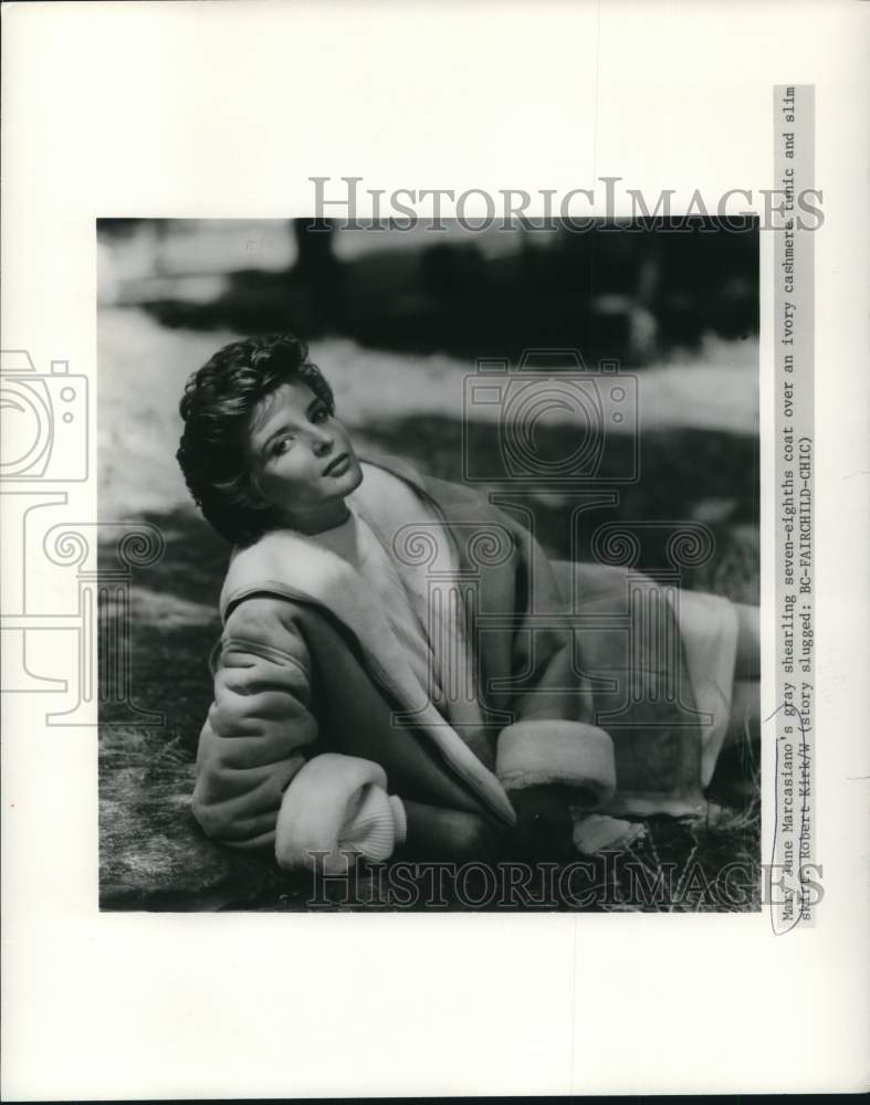 Press Photo Model Wearing Shearling Coat by Designer Mary June Marcasiano- Historic Images