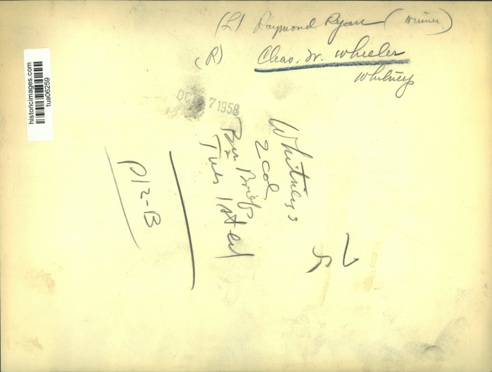 1958 Press Photo Raymond Ryan, Winner & Cleas. M. Whieler Whitney's - tua06259