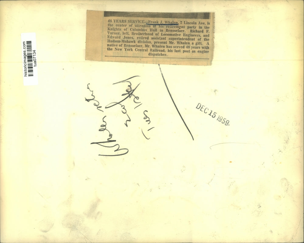 1959 Press Photo Albany, NY businessman Frank Whalen at his retirement party