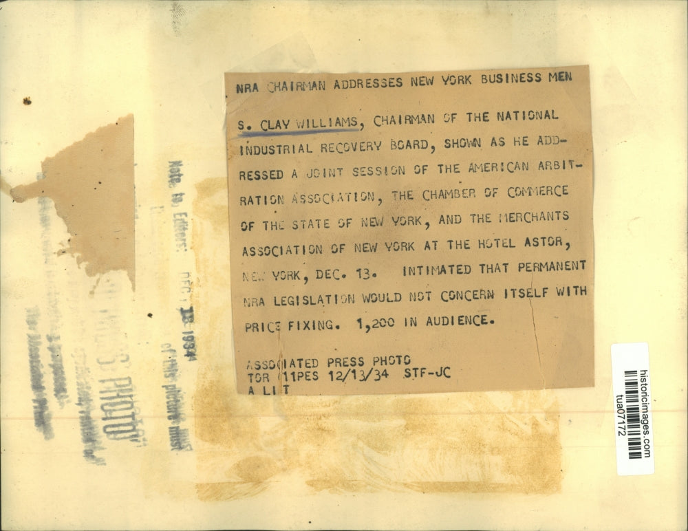 1934 Press Photo National Recovery Administration Chairman S. Clay Williams