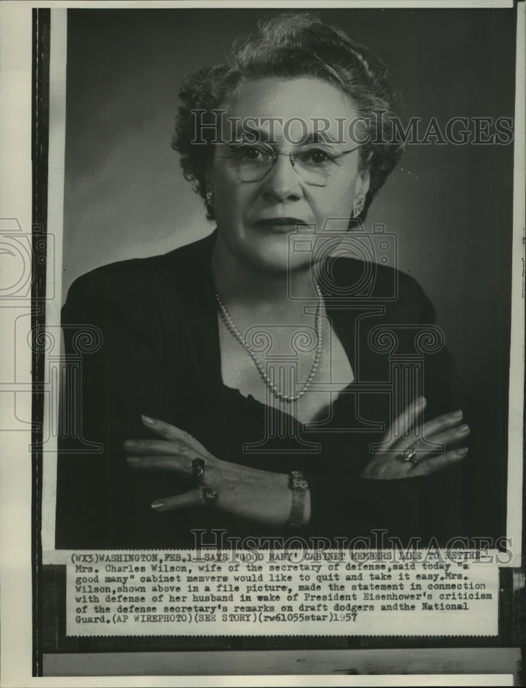 1957 Press Photo Secretary of Defense Charles Wilson's wife in Washington, D.C.