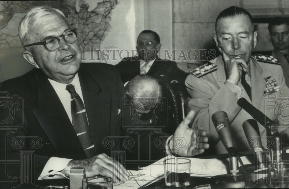 1956 Press Photo Defense Secretary Wilson with Admiral Radford in Washington, DC- Historic Images