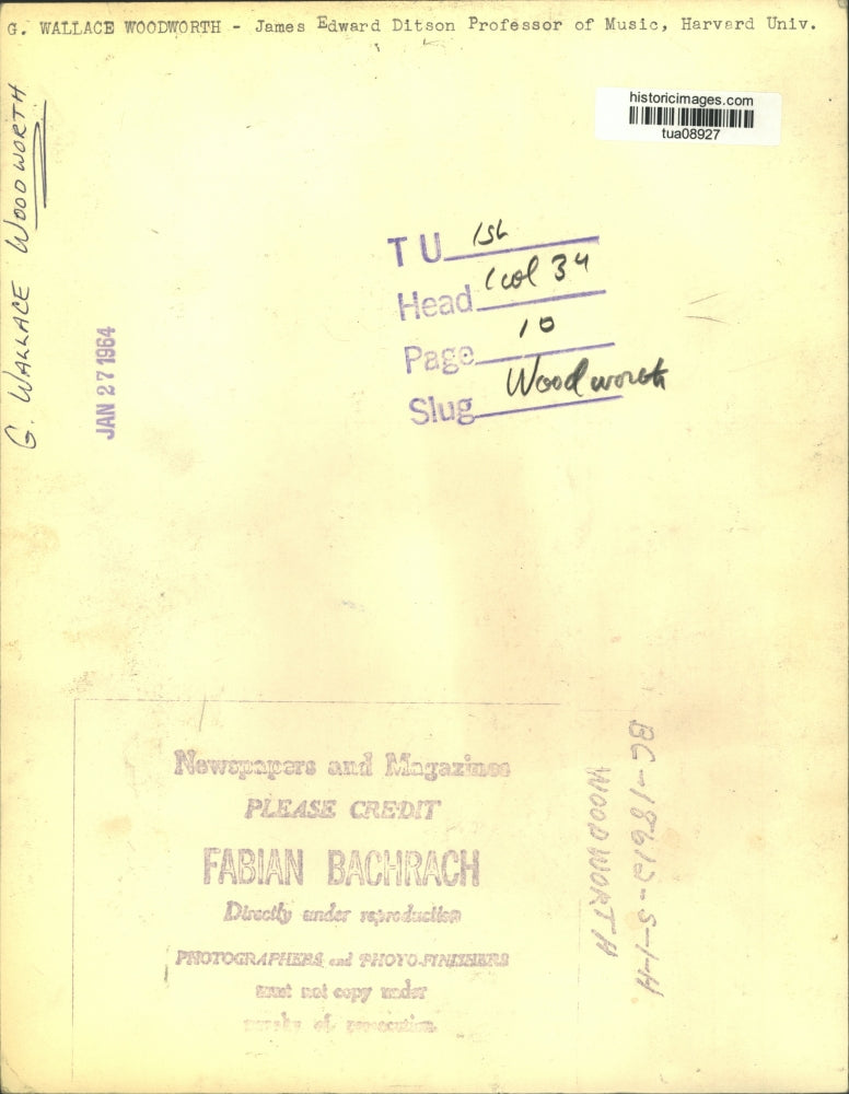 1964 Press Photo Harvard University Music Professor G. Wallace Woodworth