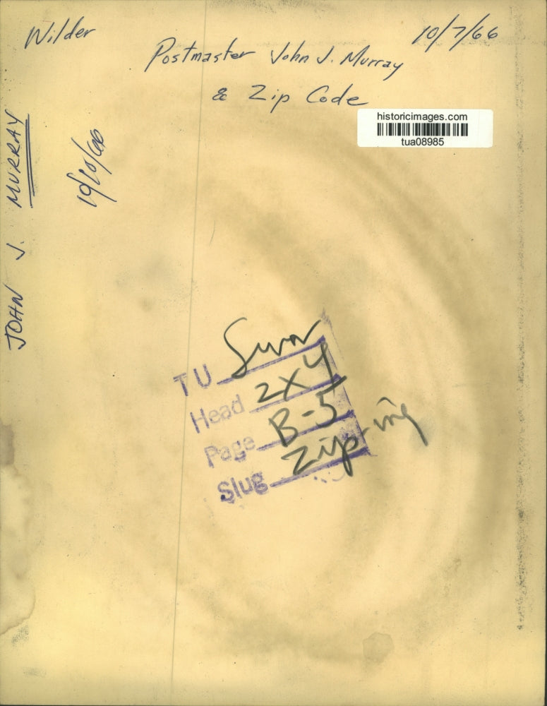 1966 Press Photo Albany, New York Postmaster John J. Murray in his office