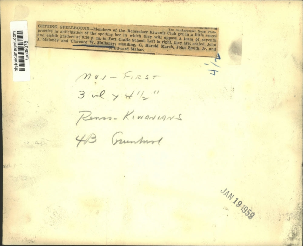 1959 Press Photo Rensselaer, NY Kiwanis Club members practice for spelling bee