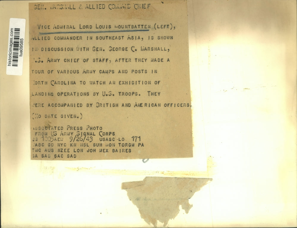 1943 Press Photo Vice Admiral Mountbatten & General Marshall in North Carolina