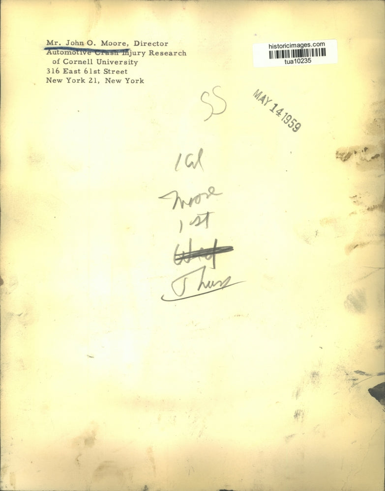 1959 Press Photo John Moore, Cornell University Automotive Crash Injury Research