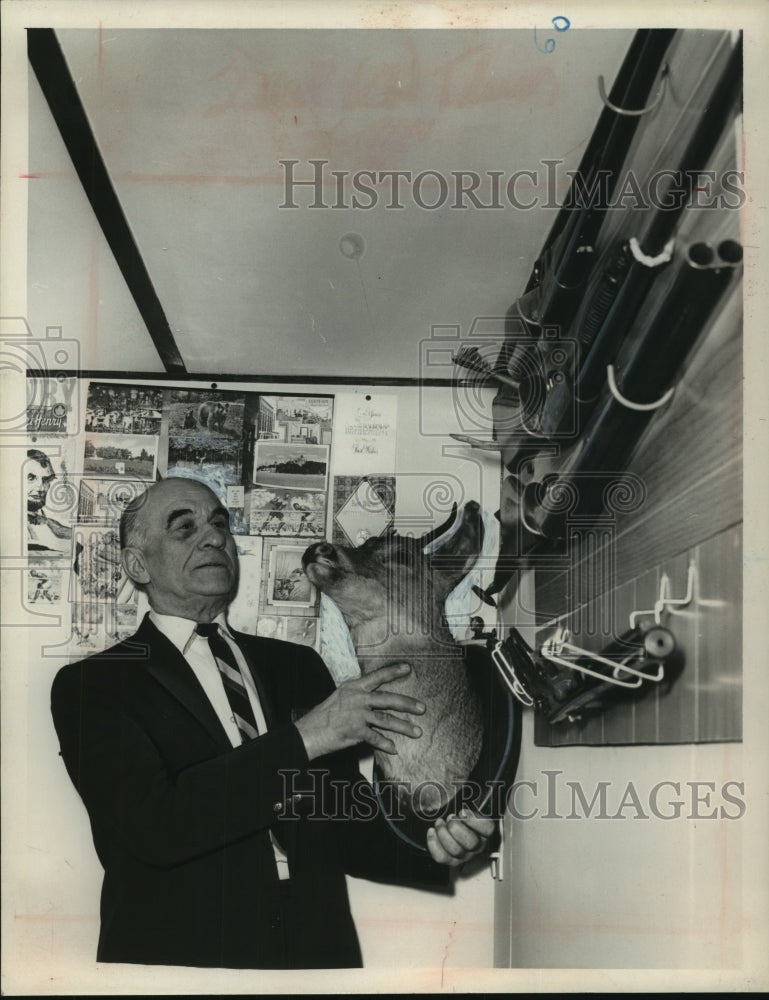 Load image into Gallery viewer, 1965 Press Photo John Boice examines trophy deer mount in New York - tua10606
