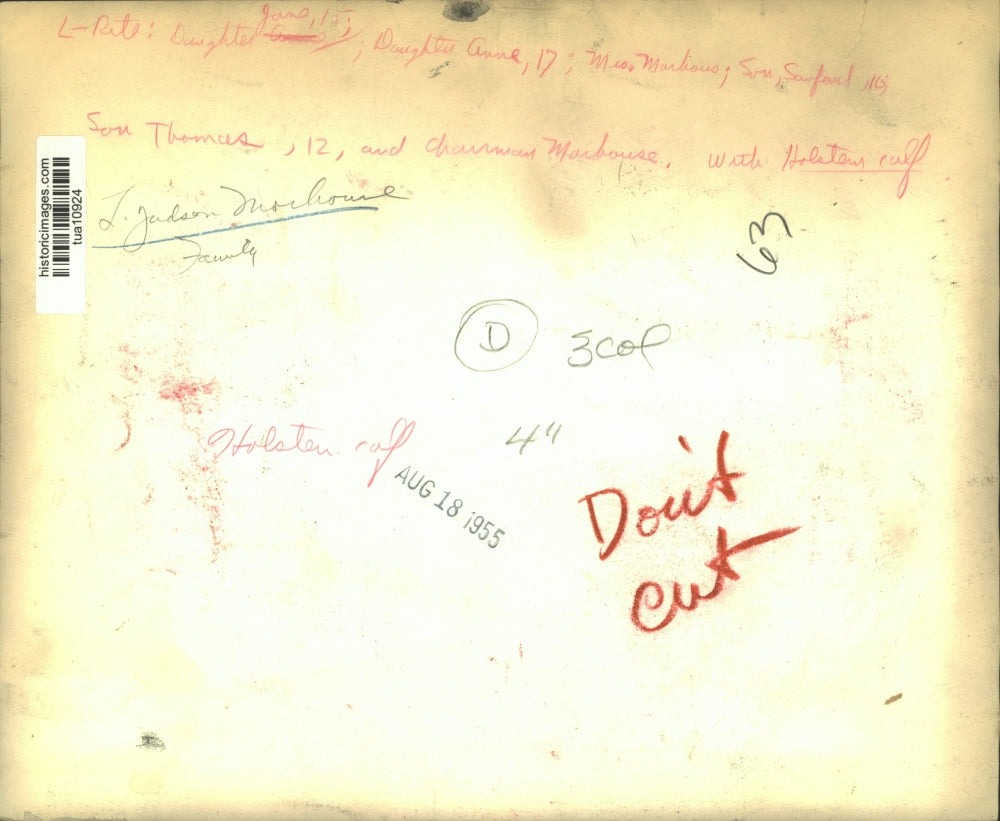 1955 Press Photo Jane, Anne, Miss Morhouse, Sanford, Thomas, Mr Morhouse, Calf