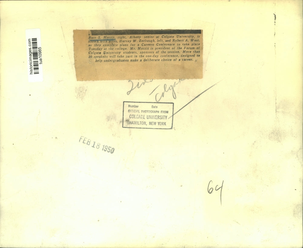 1950 Press Photo Colgate University students prepare for careers conference