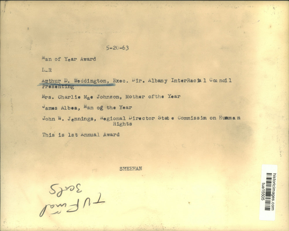 1963 Press Photo James Albea receives Man of the Year Award in Albany, NY