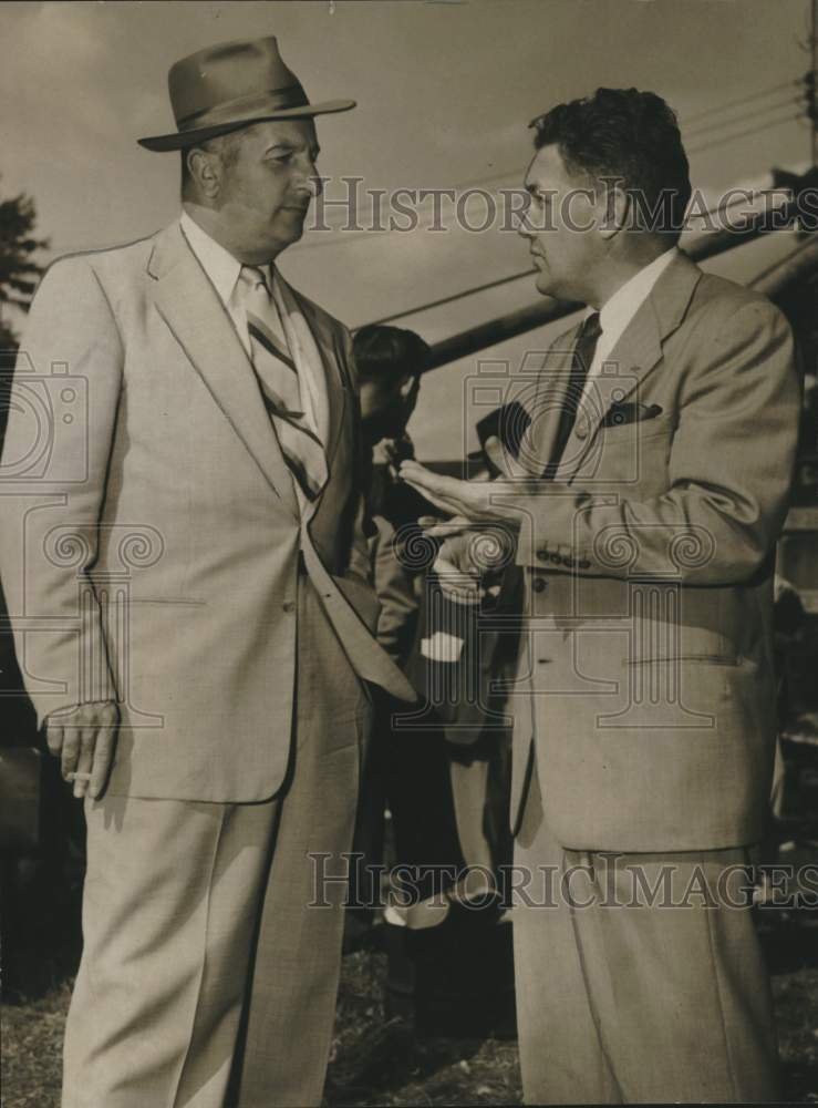 1953 Press Photo Albany, New York officials investigate crash at county airport