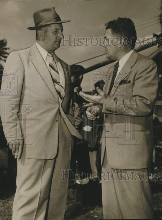1953 Press Photo Albany, New York officials investigate crash at county airport