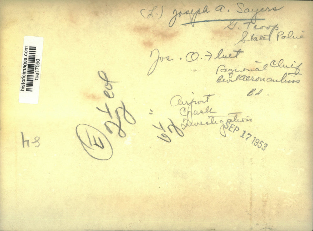 1953 Press Photo Albany, New York officials investigate crash at county airport