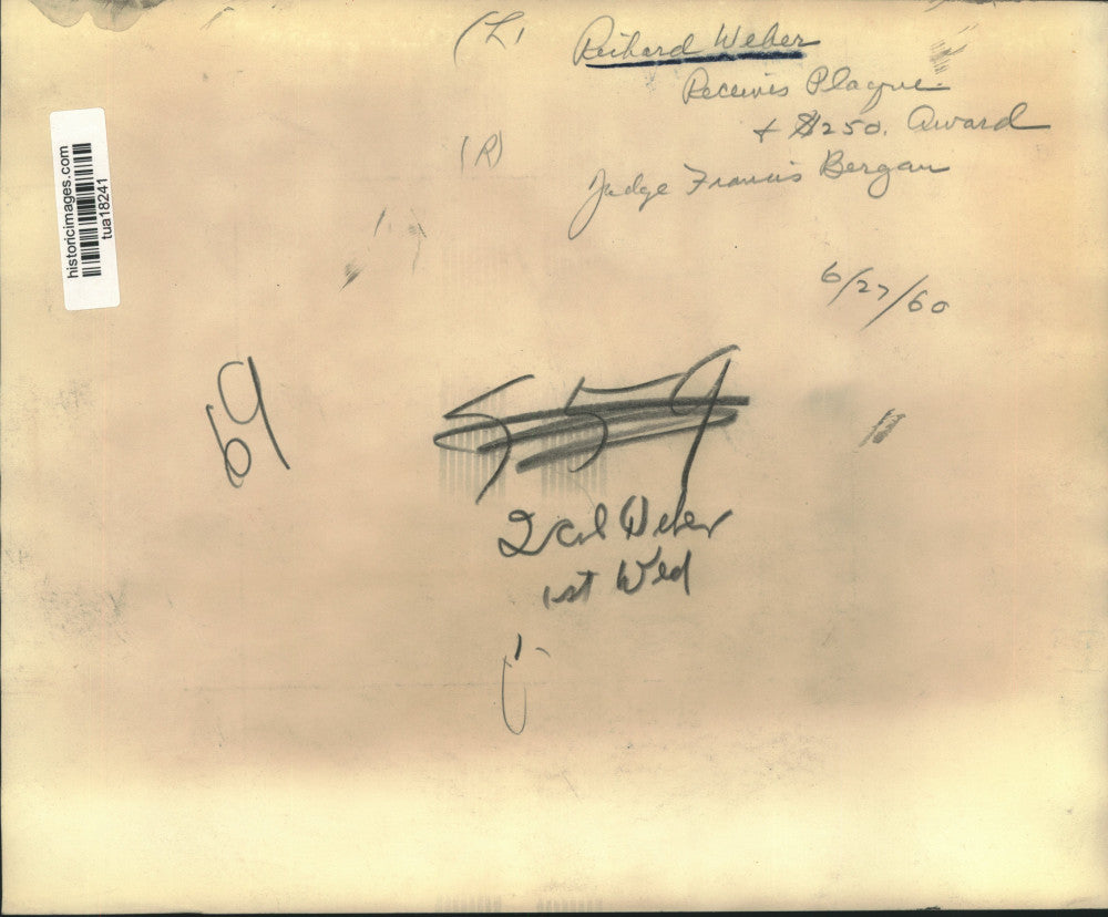 1960 Press Photo Richard Weber receives New York State Bar Association award