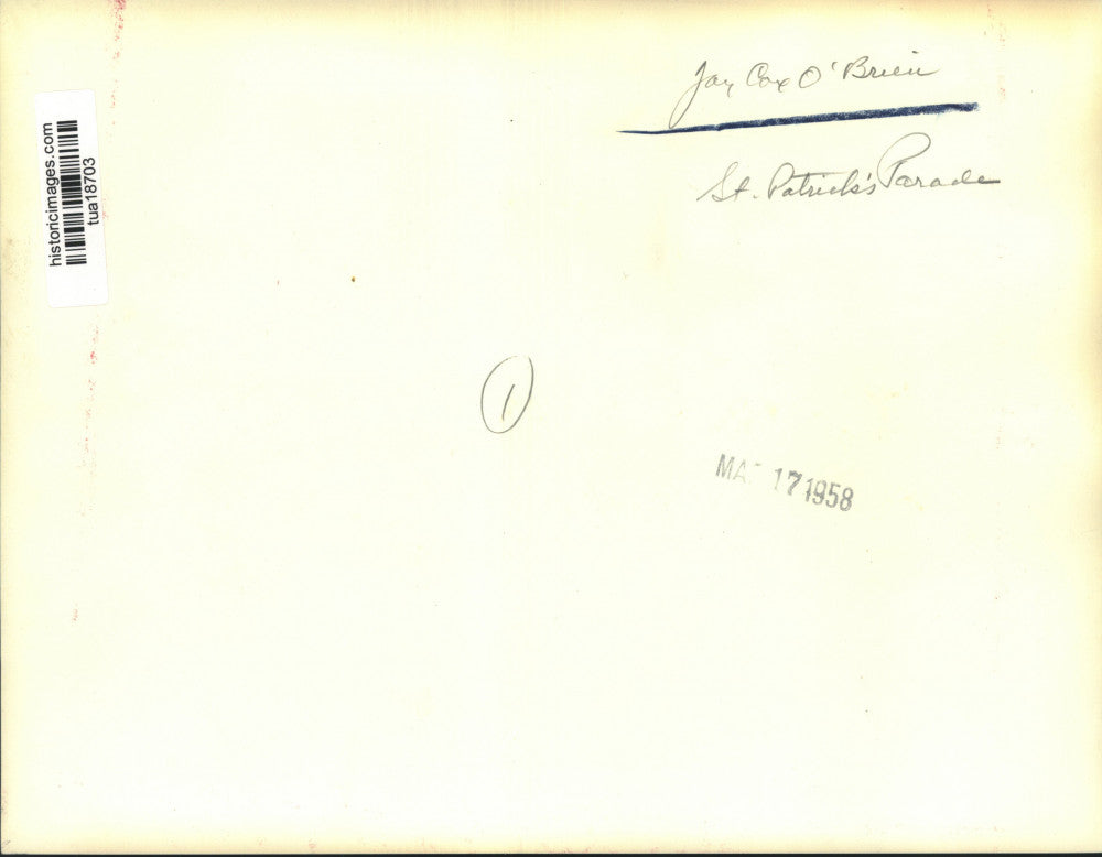 1958 Press Photo Jay Cox O'Brien, Grand Marshal, Albany, NY St. Patrick's Parade